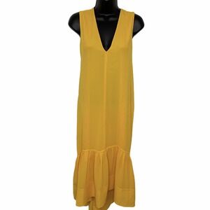 3.1 Phillip Lim Midi Dress Pleat Detail Flounce Hem Marigold Womens Size 6